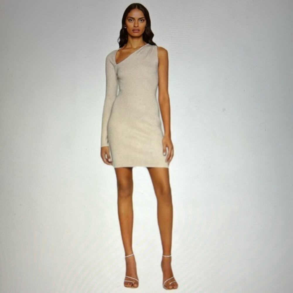 New Abercrombie One Sleeve Dress sz M Cream gold shimmer bodycon knit dress